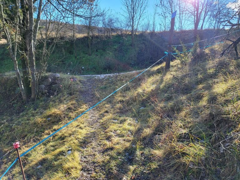 Passem el filat i després tombem a l'esquerra seguint el camí principal